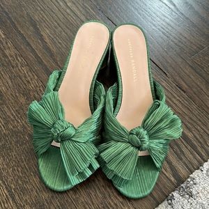 loeffler Randall Emilia Pleated Knot Slide Sandals Emerald/green